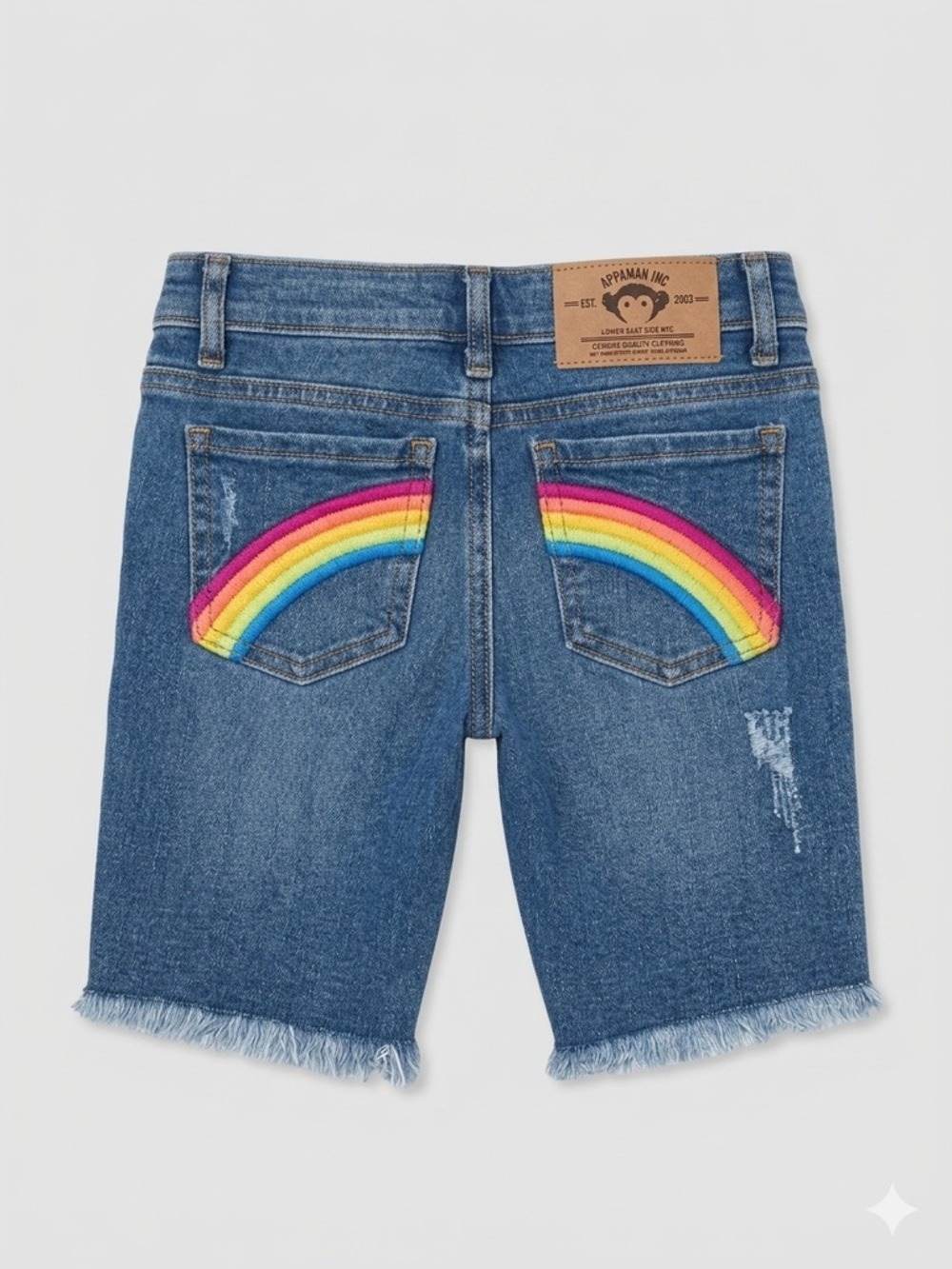 Appaman Denim Shorts with Rainbow Pocket Arcs - Blue